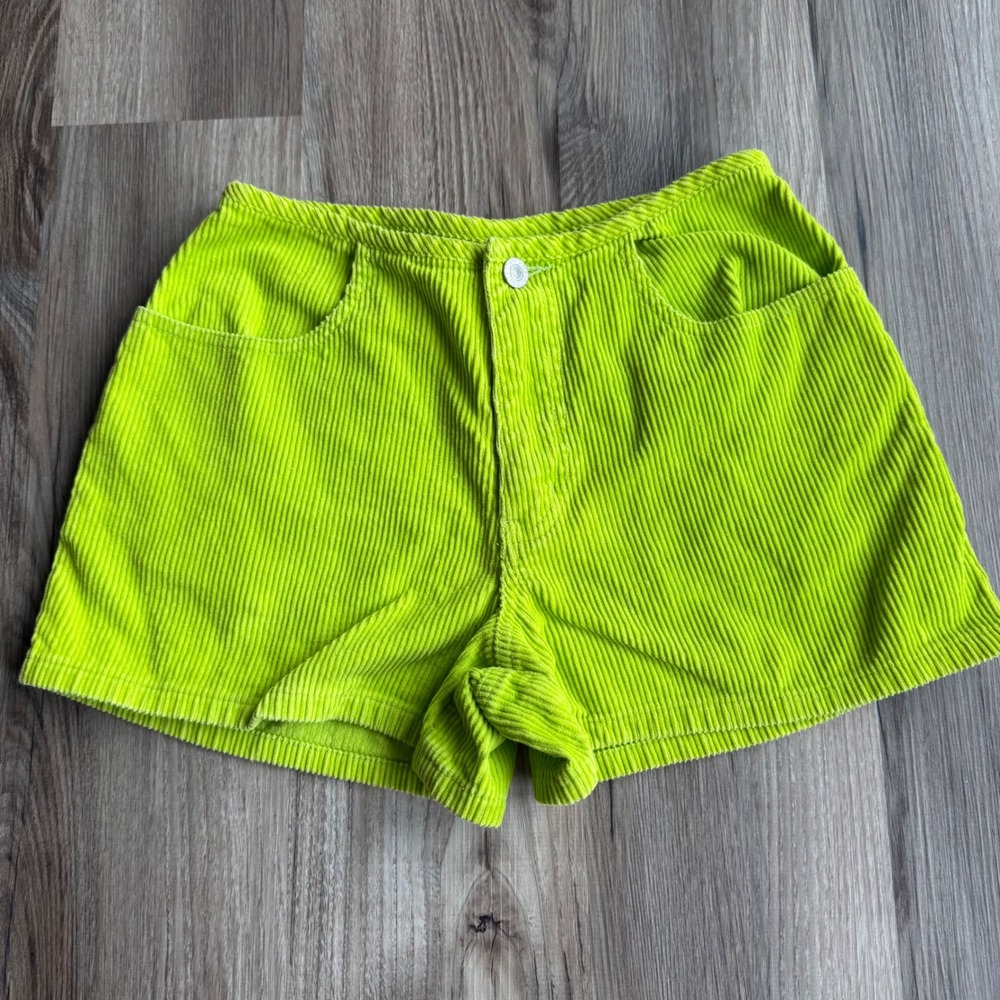 Vintage County Seat Neon Lime Green Corduroy Shorts High Waisted Cotton Size 5/6
